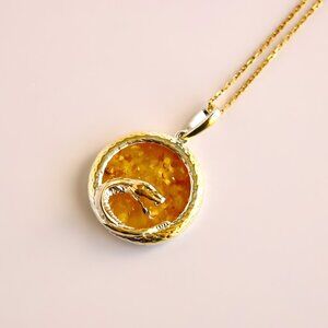 Cobra Snake Amber Necklace in Gold Plated Sterling Silver